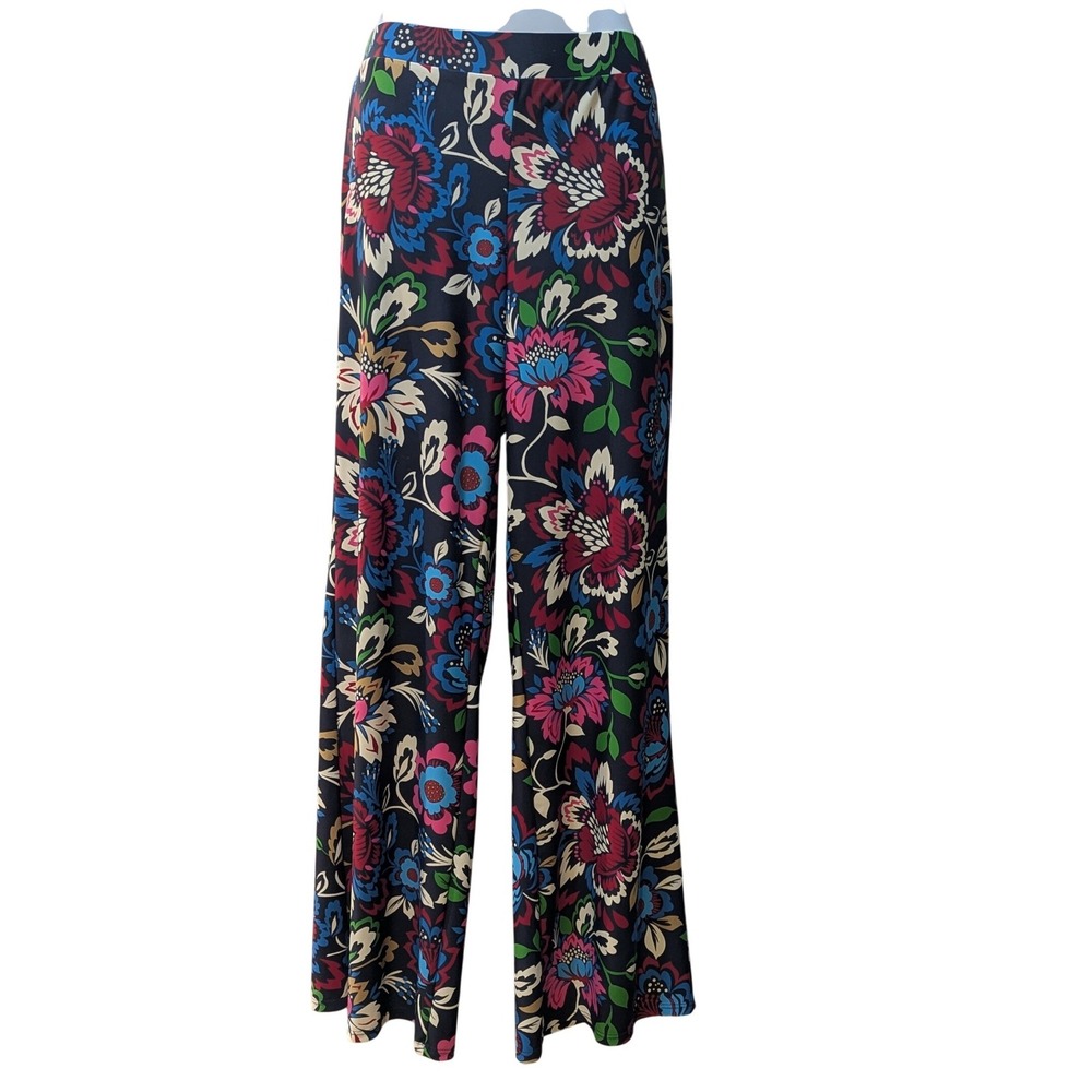 Jude Connally Floral Wide Leg Floral Mosaic Navy Stretch Trousers Size S